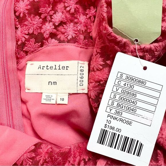 NWT Artelier NM Anthropology Pink Rose Embroidered Fit Flare Floral Dress 10 - Picture 6 of 9